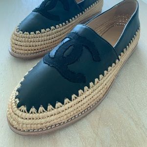Chanel Lambskin Grosgrain CC Logo Espadrilles.